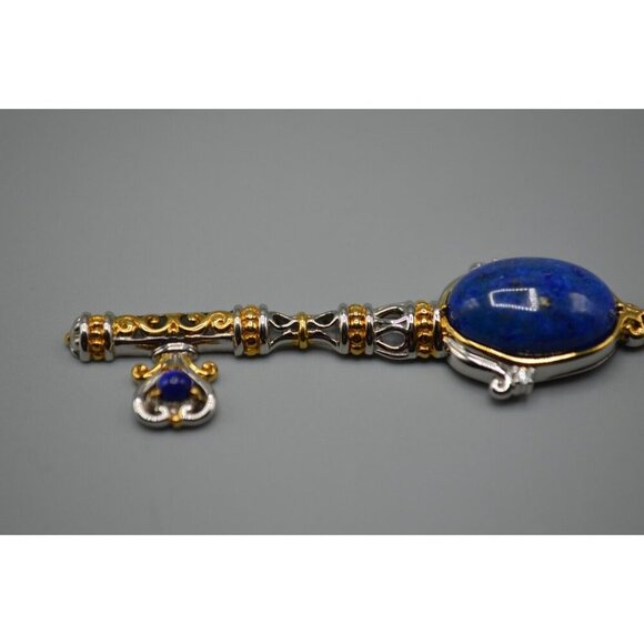 Key Pendant Lapis Lazuli Accents SV 925 NH Stamp Sterling Silver Chain Vermeil - Picture 5 of 12